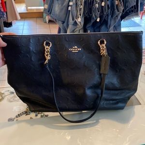 Coach black leather tote bag